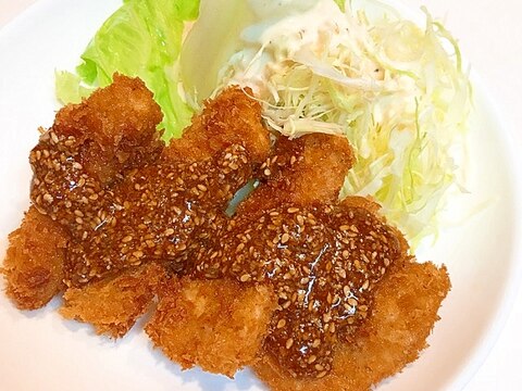 切ってから揚げます☆食べやすいサクサク一口とんかつ